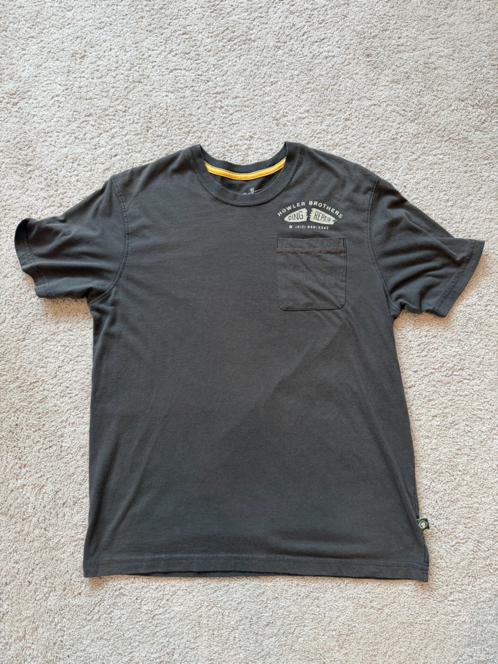 Howler Brothers Black Short Sleeve Pocket Tee with Yellow Neck Trim